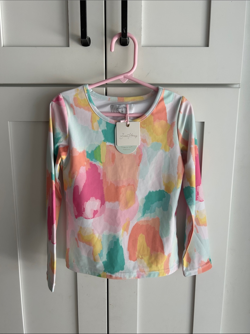 SweetHoney Girls' Multicolor Watercolor Long-Sleeve Top